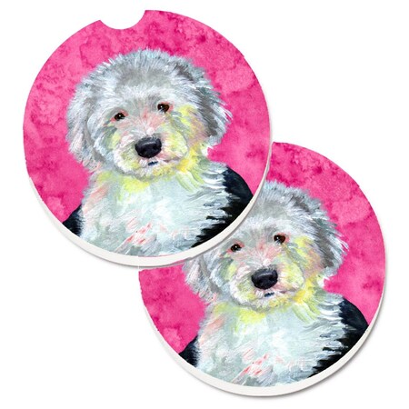 Carolines Treasures Pink Old English Sheepdog Set of 2 Cup Holder Car Coaster LH9396PKCARC